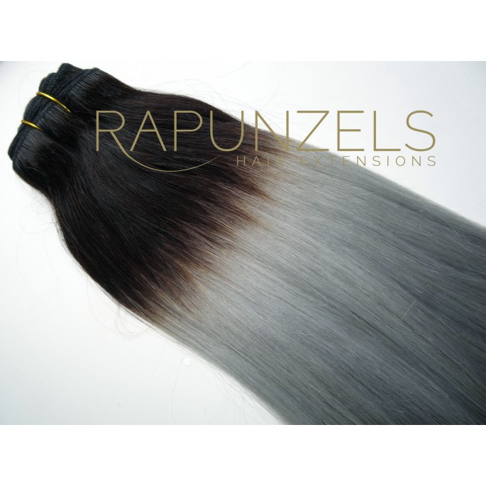 110 Gram 20 Hair Weave Weft Colour 1b Grey Dip Dye Ombre Full Head